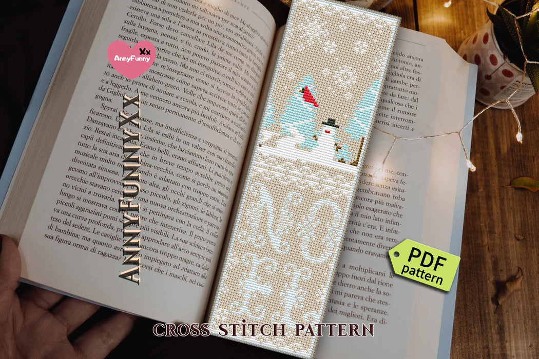 Bookmark. Christmas Snowman - PDF Cross Stitch Pattern