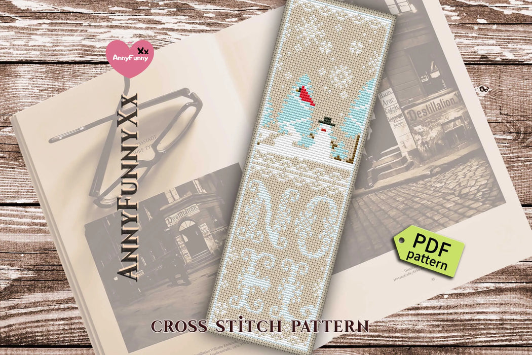 Bookmark. Christmas Snowman - PDF Cross Stitch Pattern