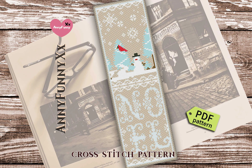 Bookmark. Christmas Snowman - PDF Cross Stitch Pattern