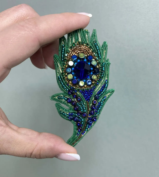 Beadwork kit for creating brooch Crystal Art "Peacock feather" BP-353C