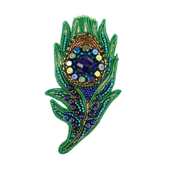 Beadwork kit for creating brooch Crystal Art "Peacock feather" BP-353C