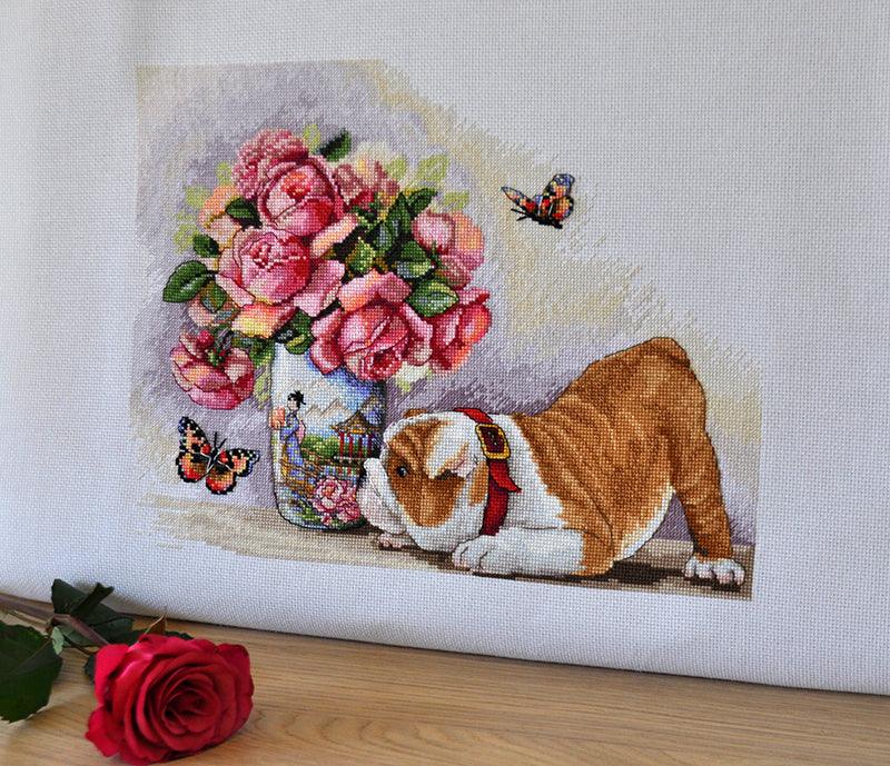 Bulldog and Buterflies K-94 Counted Cross-Stitch Kit - Wizardi