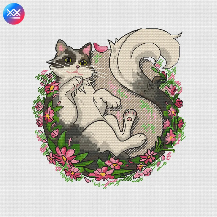 Cat in a Wreath - PDF Cross Stitch Pattern