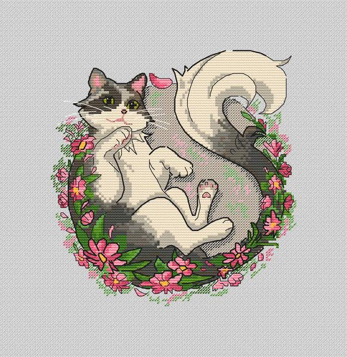 Cat in a Wreath - PDF Cross Stitch Pattern