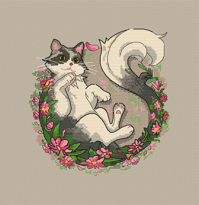 Cat in a Wreath - PDF Cross Stitch Pattern