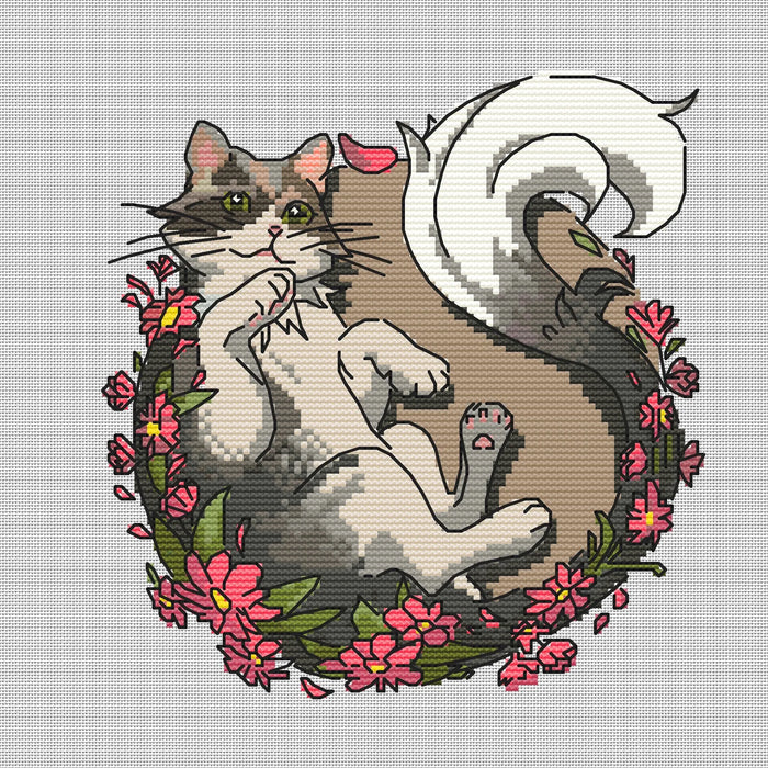 Cat in a Wreath - PDF Cross Stitch Pattern