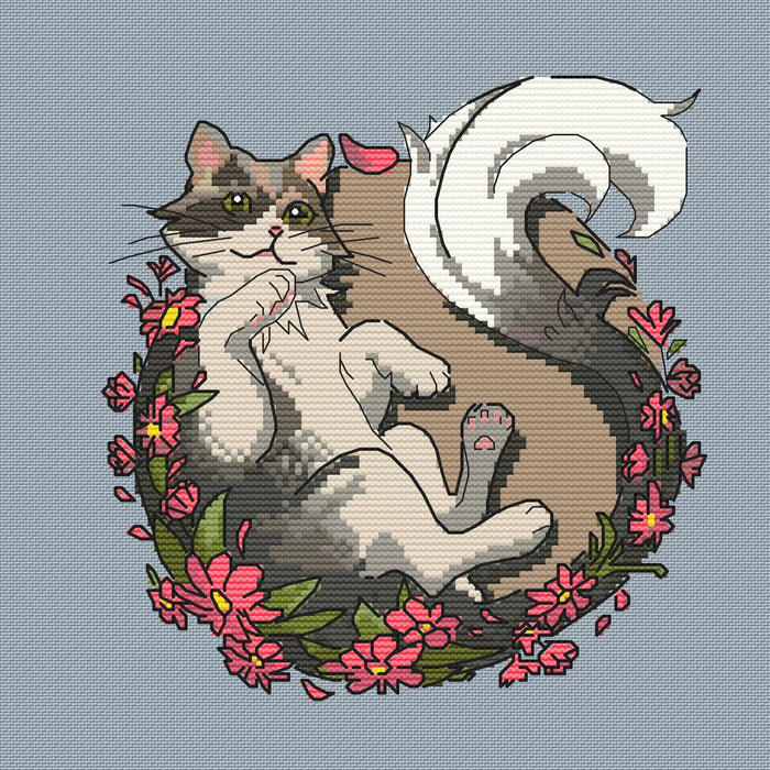 Cat in a Wreath - PDF Cross Stitch Pattern