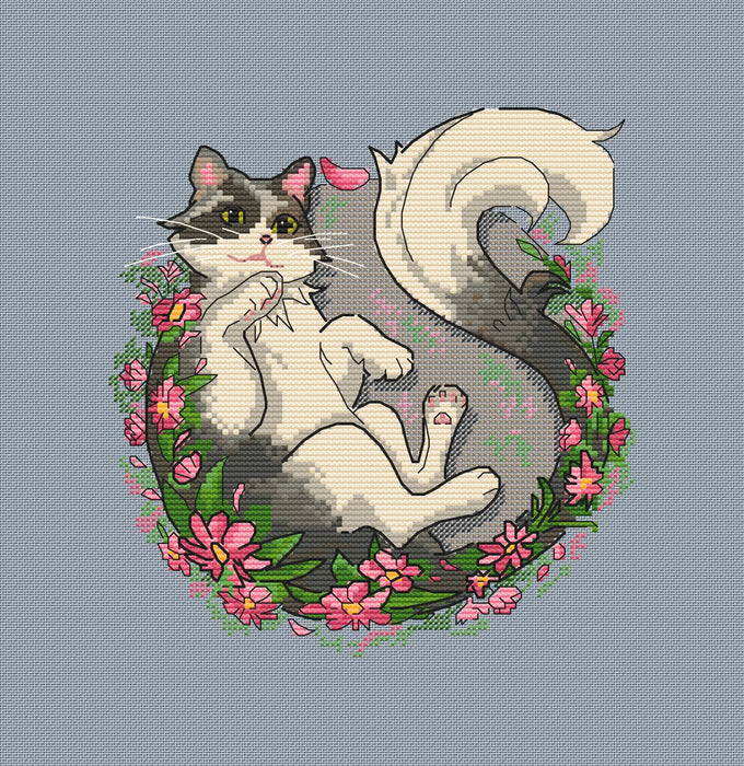 Cat in a Wreath - PDF Cross Stitch Pattern