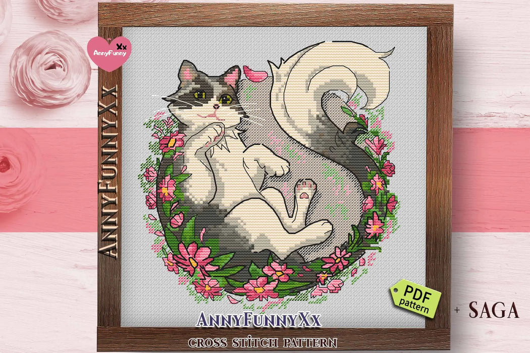 Cat in a Wreath - PDF Cross Stitch Pattern