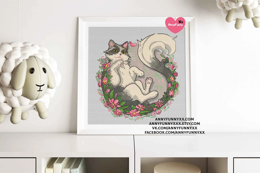 Cat in a Wreath - PDF Cross Stitch Pattern