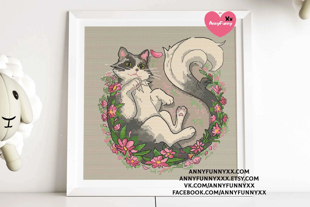 Cat in a Wreath - PDF Cross Stitch Pattern