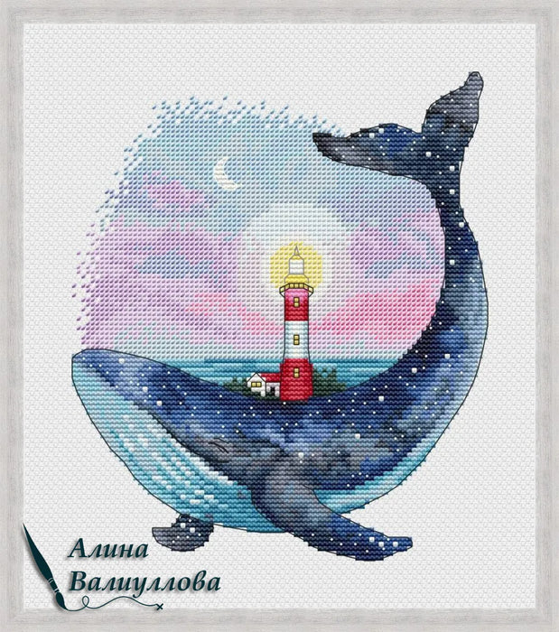 Whale with lighthouse - PDF Cross Stitch Pattern