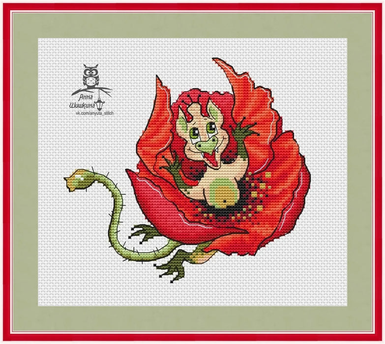 Dragonflower-poppy - PDF Cross Stitch Pattern