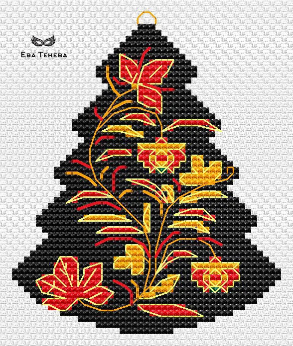 Christmas tree. Khokhloma Black - PDF Cross Stitch Pattern