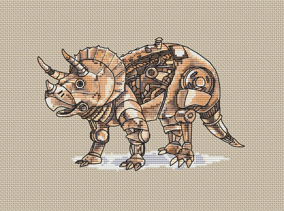 Steampunk Triceratops - PDF Cross Stitch Pattern