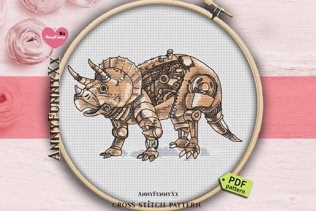 Steampunk Triceratops - PDF Cross Stitch Pattern