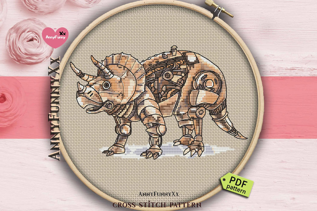 Steampunk Triceratops - PDF Cross Stitch Pattern