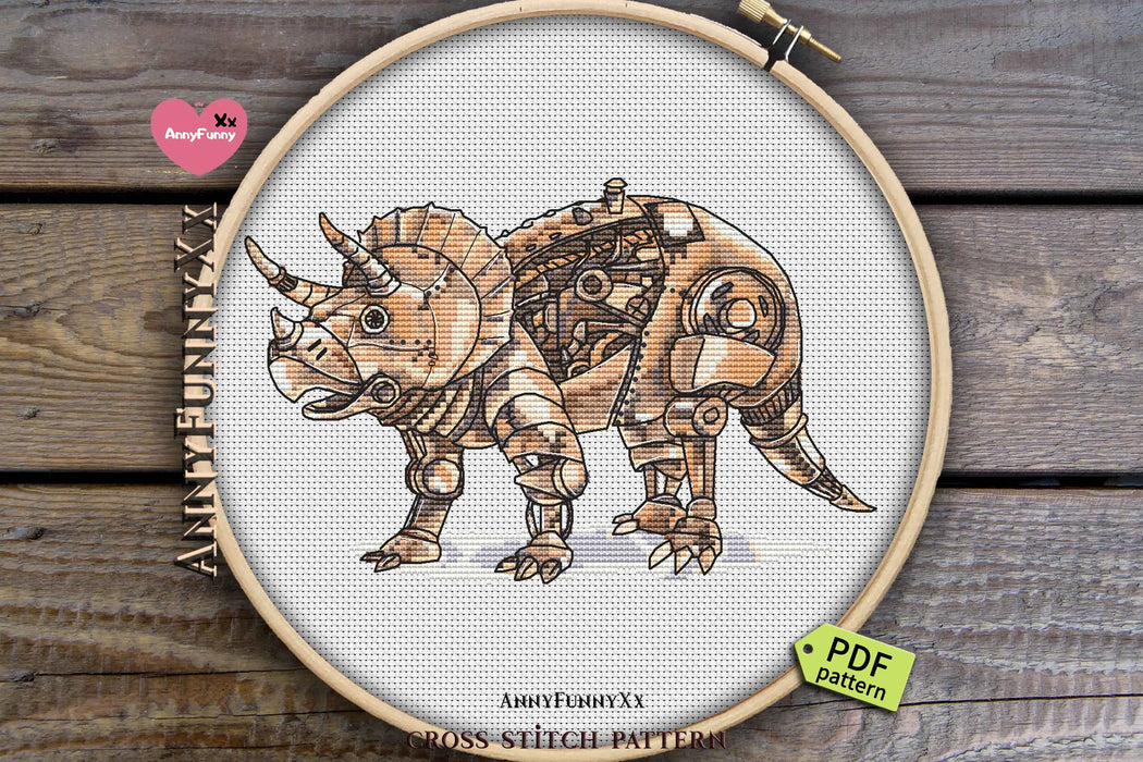 Steampunk Triceratops - PDF Cross Stitch Pattern