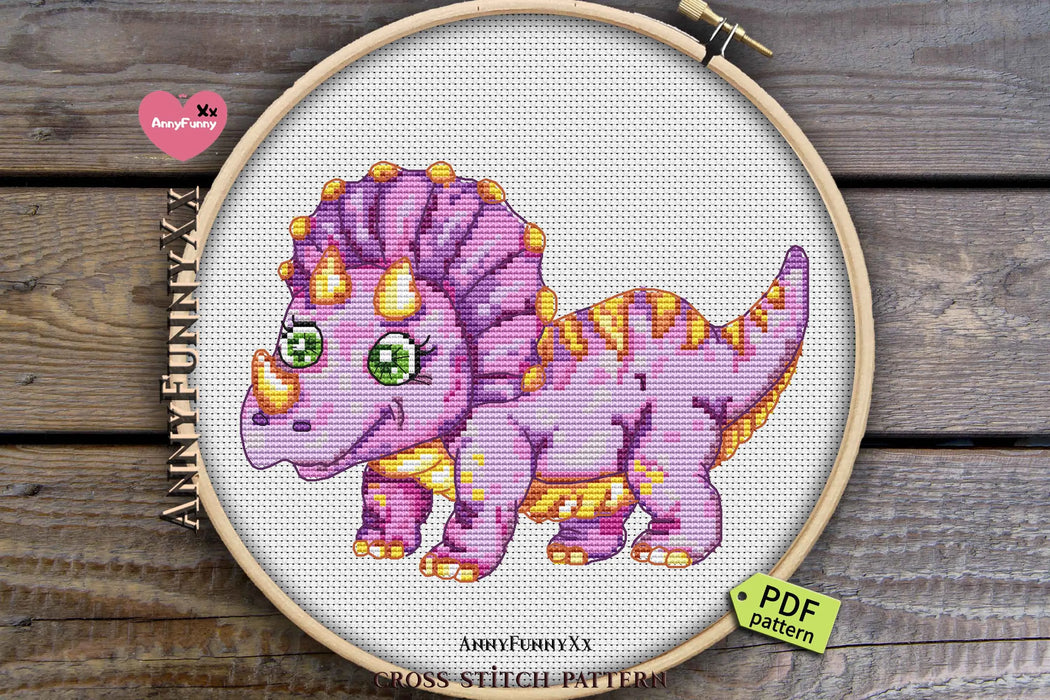 Funny dinosaur Triceratops - PDF Cross Stitch Pattern