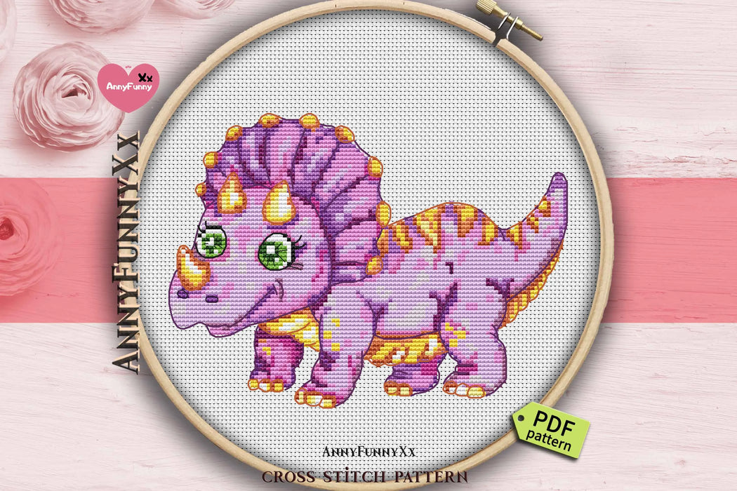 Funny dinosaur Triceratops - PDF Cross Stitch Pattern