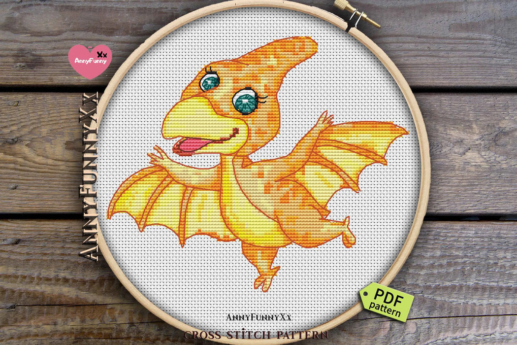 Funny dinosaur pterodactyl - PDF Cross Stitch Pattern