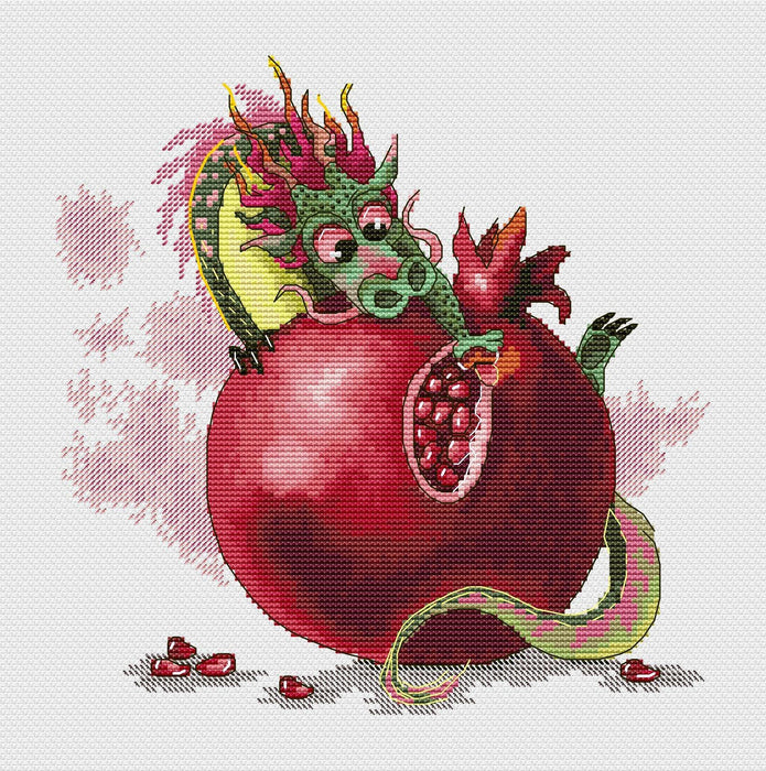 Dragon and pomegranate - PDF Cross Stitch Pattern - Wizardi