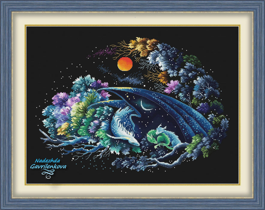 Dragon - Guardian of Good Dreams 2 - PDF Counted Cross Stitch Pattern - Wizardi