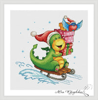 Dragon on a sled - PDF Cross Stitch Pattern - Wizardi