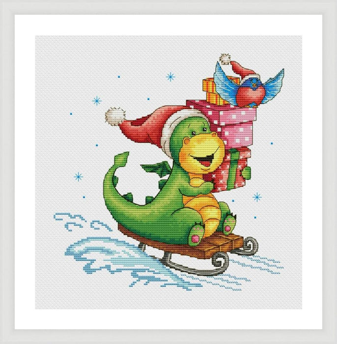 Dragon on a sled - PDF Cross Stitch Pattern - Wizardi