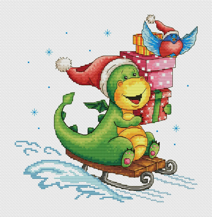 Dragon on a sled - PDF Cross Stitch Pattern - Wizardi