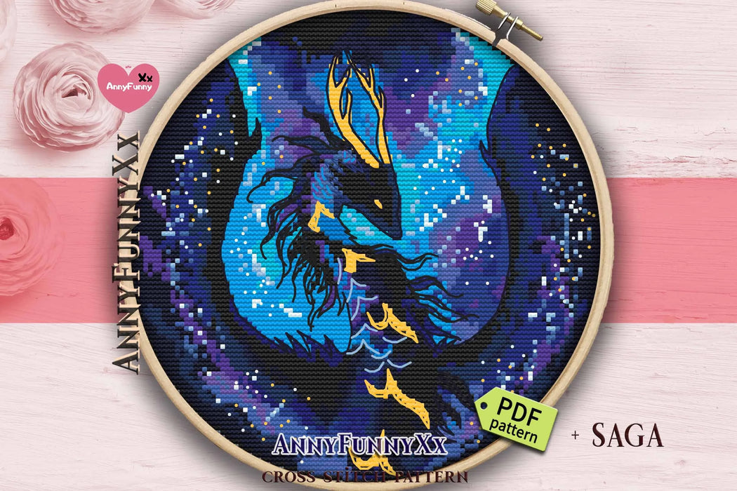 Blue dragon. Takeoff - PDF Cross Stitch Pattern