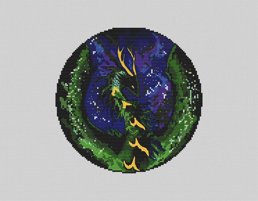 Green dragon in a circle - PDF Cross Stitch Pattern