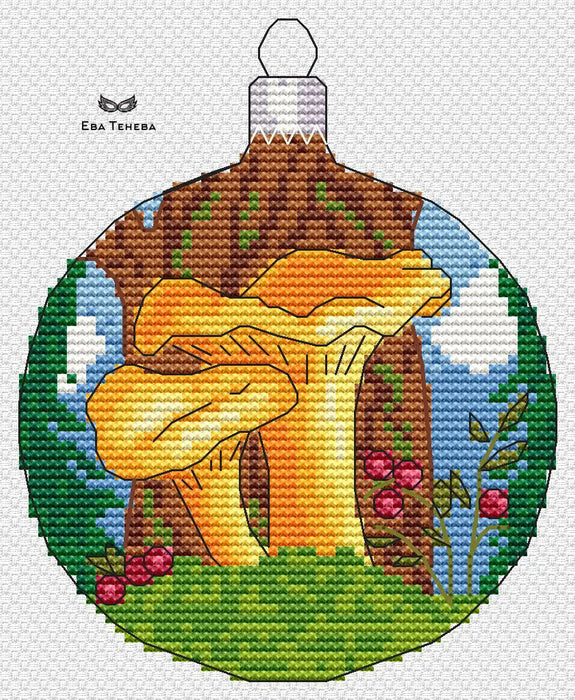 Christmas ball. Chanterelle mushrooms - PDF Cross Stitch Pattern