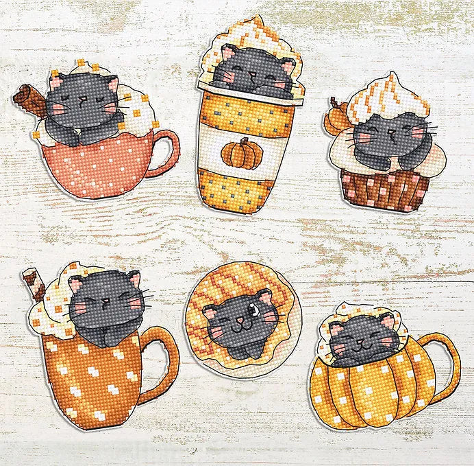 Pumpkin Cup Kitties Kit L8092 Counted Cross Stitch Kit