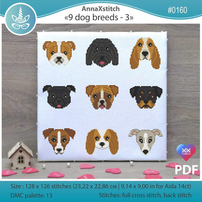 Nine Dog Breeds 3 - PDF Cross Stitch Pattern