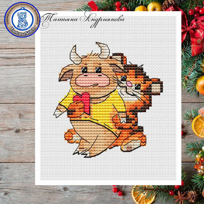 Tiger Cub and Bull - PDF Cross Stitch Pattern