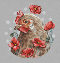 Chicken and Poppies - PDF Cross Stitch Pattern