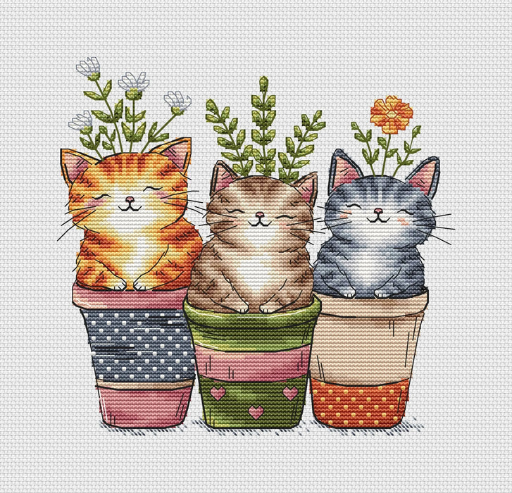 Cats in flower pots - PDF Cross Stitch Pattern