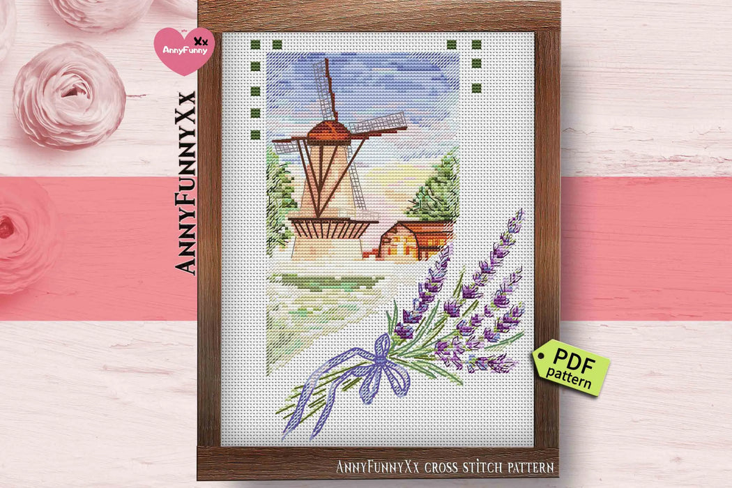 Mill in Lilac - PDF Cross Stitch Pattern