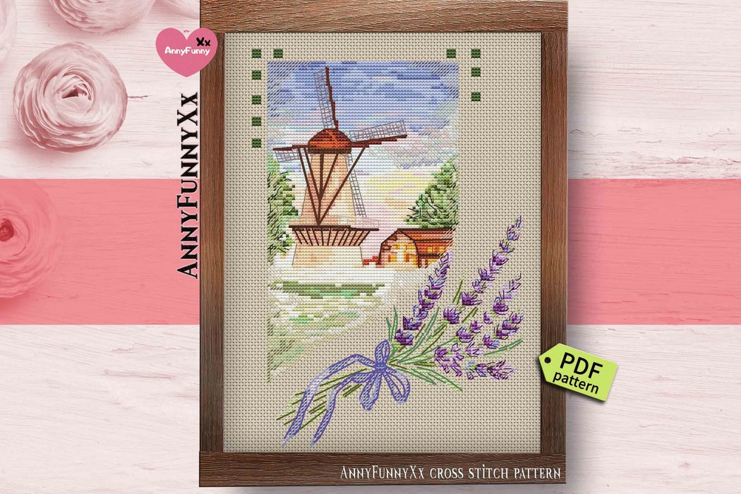 Mill in Lilac - PDF Cross Stitch Pattern