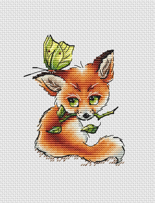 Fox cub with a butterfly - PDF Cross Stitch Pattern - Wizardi