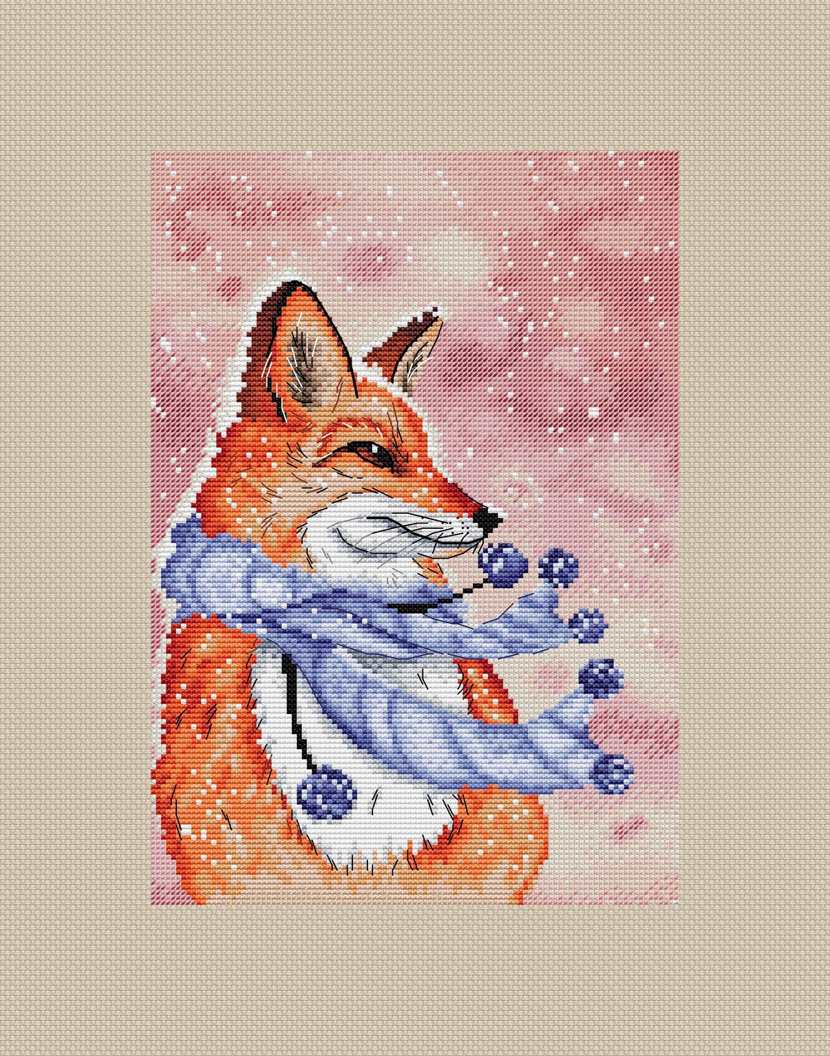 Fox in a scarf - PDF Cross Stitch Pattern - Wizardi