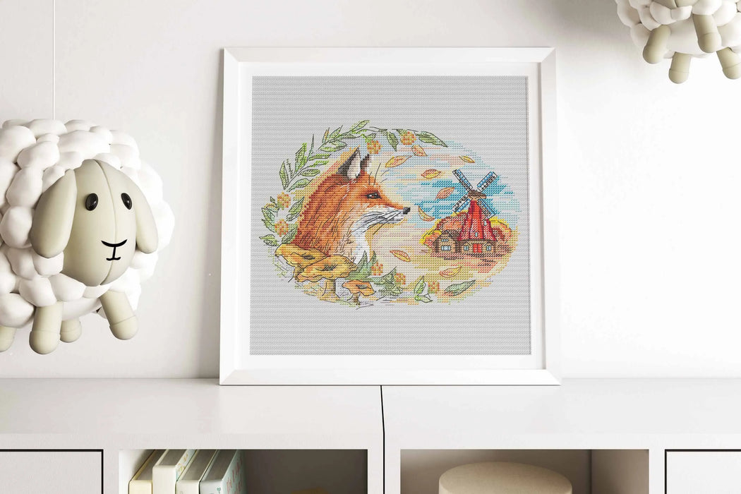 Autumn fox at the mill - PDF Cross Stitch Pattern