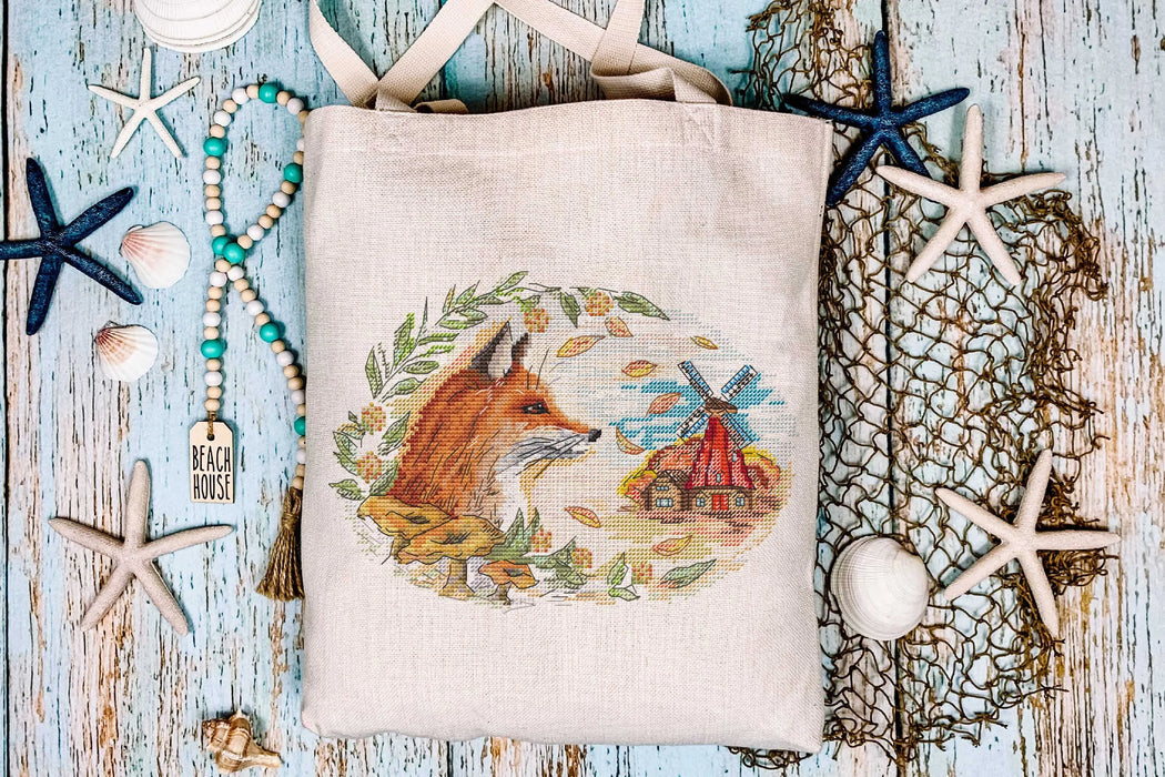 Autumn fox at the mill - PDF Cross Stitch Pattern