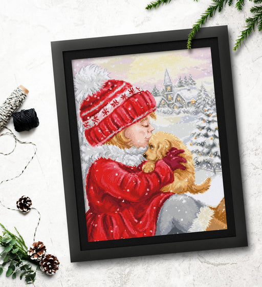 Girl Kissing Puppy BU5027l Counted Cross-Stitch Kit - Wizardi