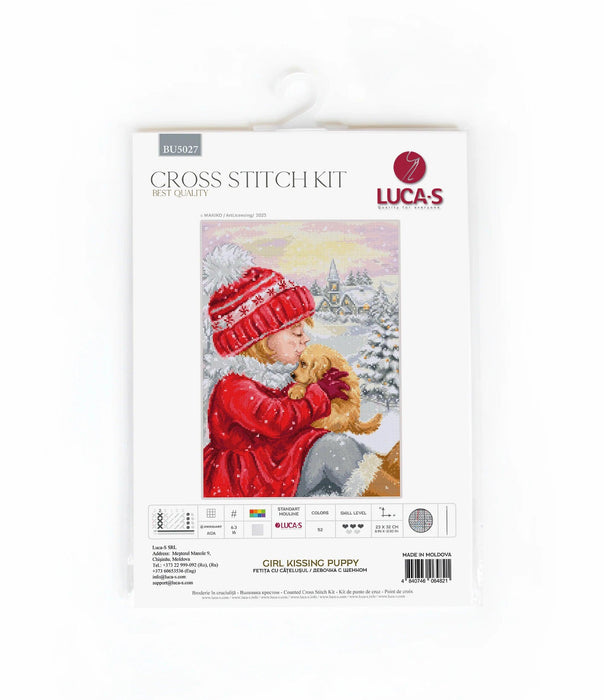 Girl Kissing Puppy BU5027l Counted Cross-Stitch Kit - Wizardi