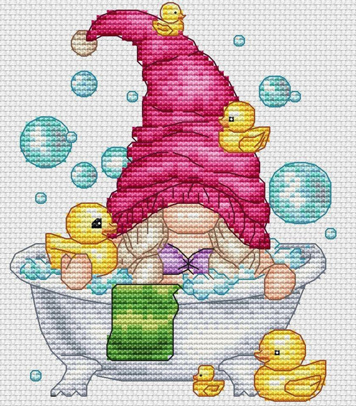 Gnome In Bath - PDF Cross Stitch Pattern - Wizardi