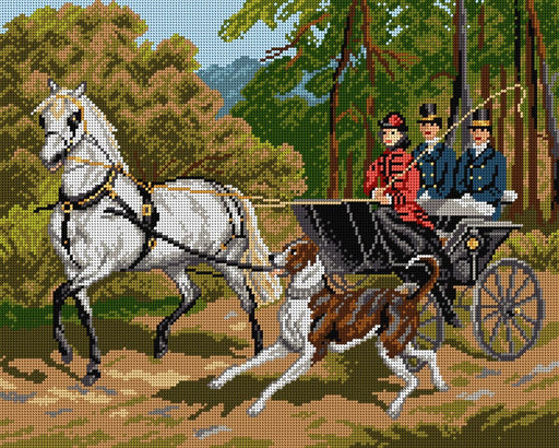 Horse-drawn Carriage Ride 1961M Needlepoint canvas for halfstitch without yarn - Wizardi