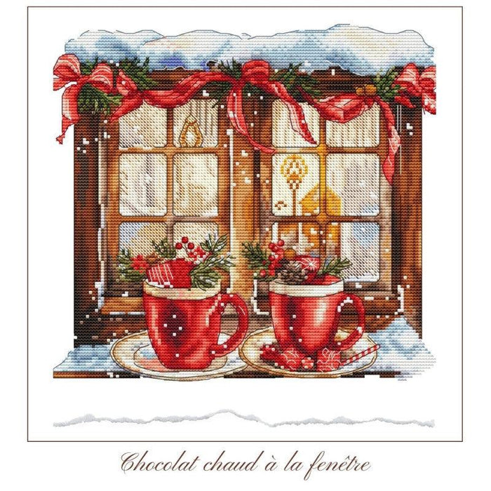 Hot Chocolate at Window - PDF Cross Stitch Pattern - Wizardi