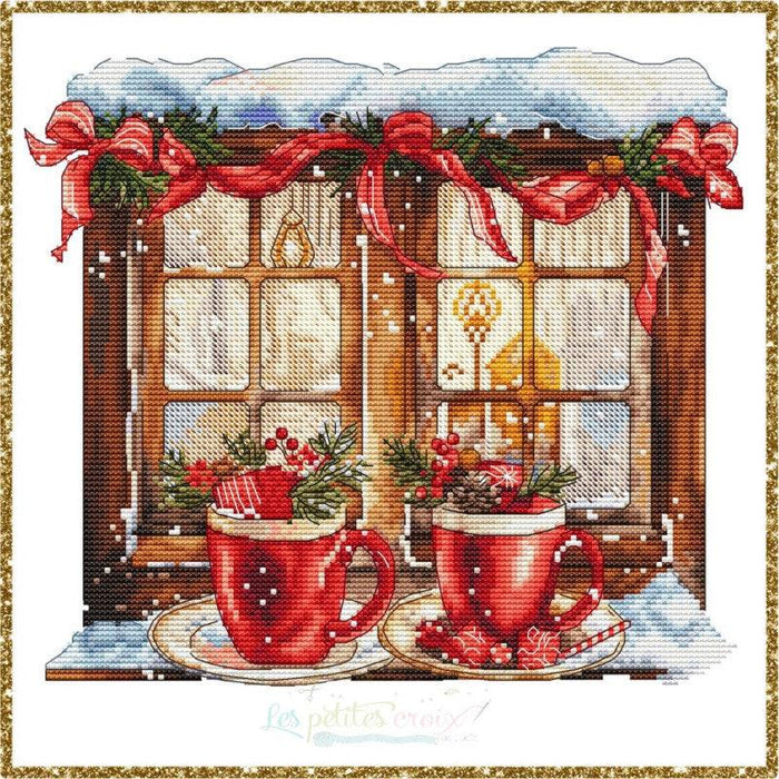 Hot Chocolate at Window - PDF Cross Stitch Pattern - Wizardi